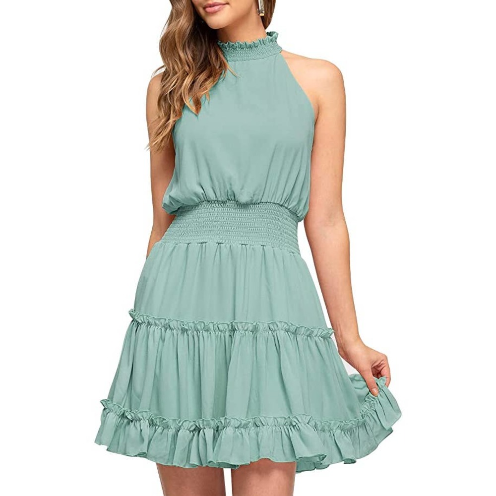 Women's Summer Sleeveless Halter Neck Mini Dress XL